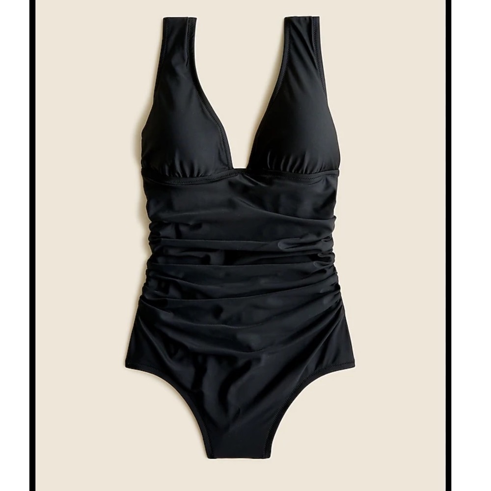 J.Crew Black Ruched One Piece Swimsuit Classic  Minimalist Chic‎ Women M READ
